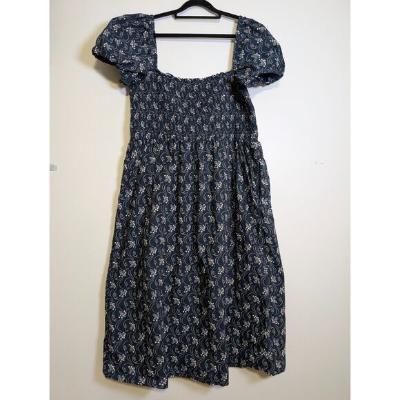 J. Crew XXL Starry Swirl Organic Cotton Smocked Midi Dress Pockets Whimsigoth - Picture 3 of 9